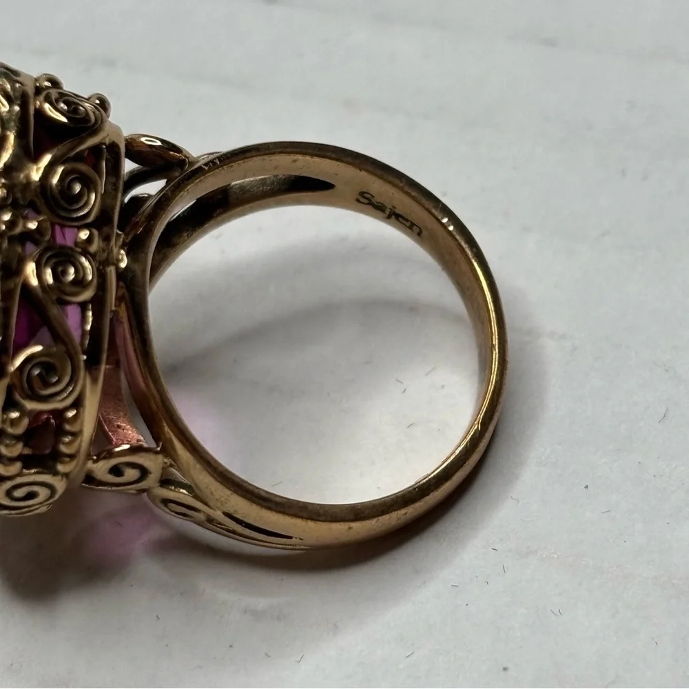 SAJEN Vintage Artisan Heart Amethyst Statement Ring Size 8